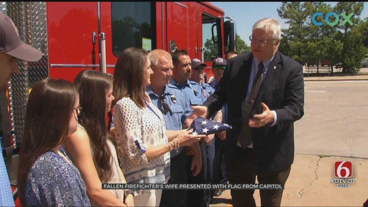 Claremore Firefighter's Widow Presented With Flag At State Capitol