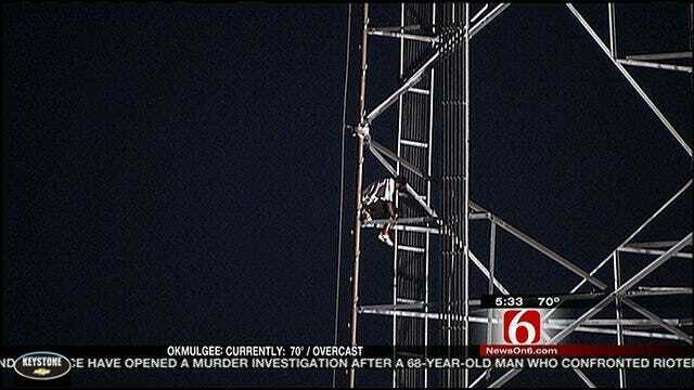 Man Climbs East Tulsa Radio Tower