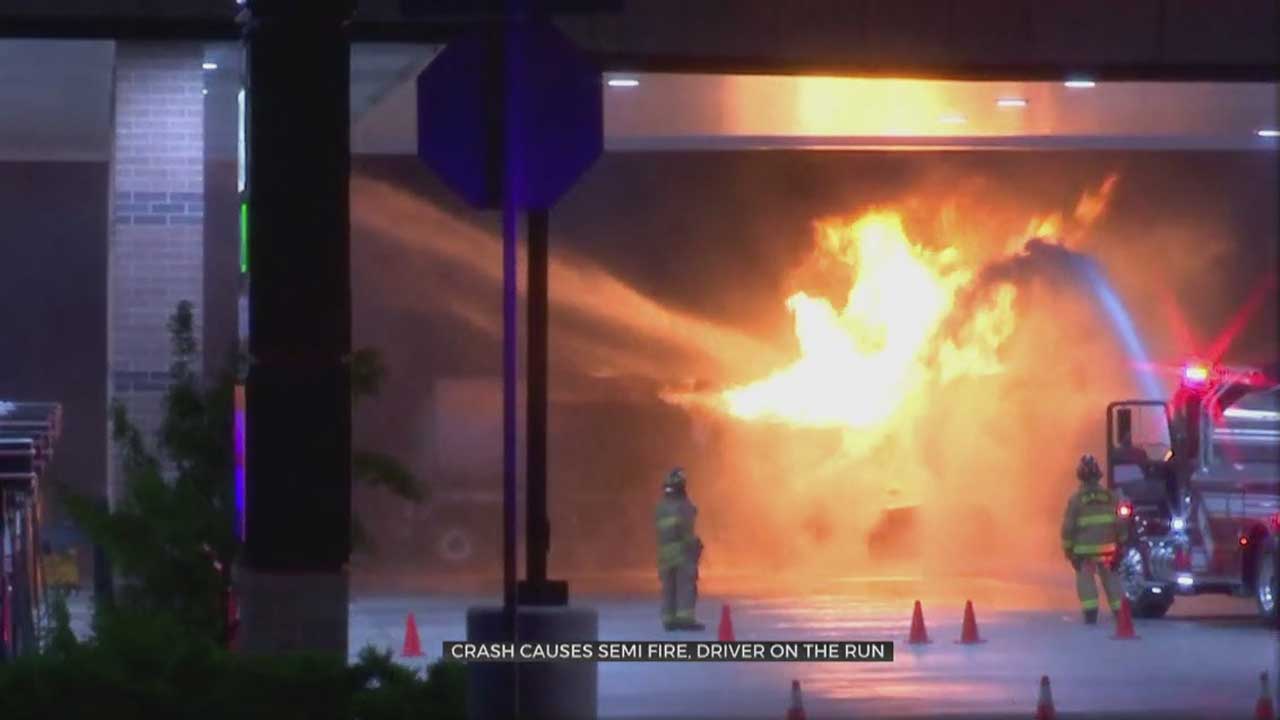 Authorities Looking For Driver After Car Crashes Into Fuel Tanker At Gas Station
