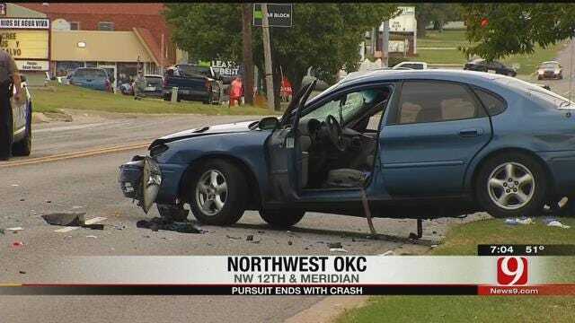 Police Pursuit Ends In Crash, Two Arrests In NW OKC