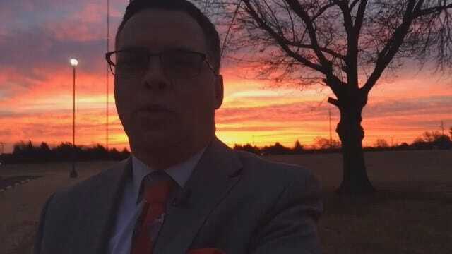 WEB EXTRA: Jed Castles Gives Forecast In Front Of Beautiful Oklahoma Sunrise