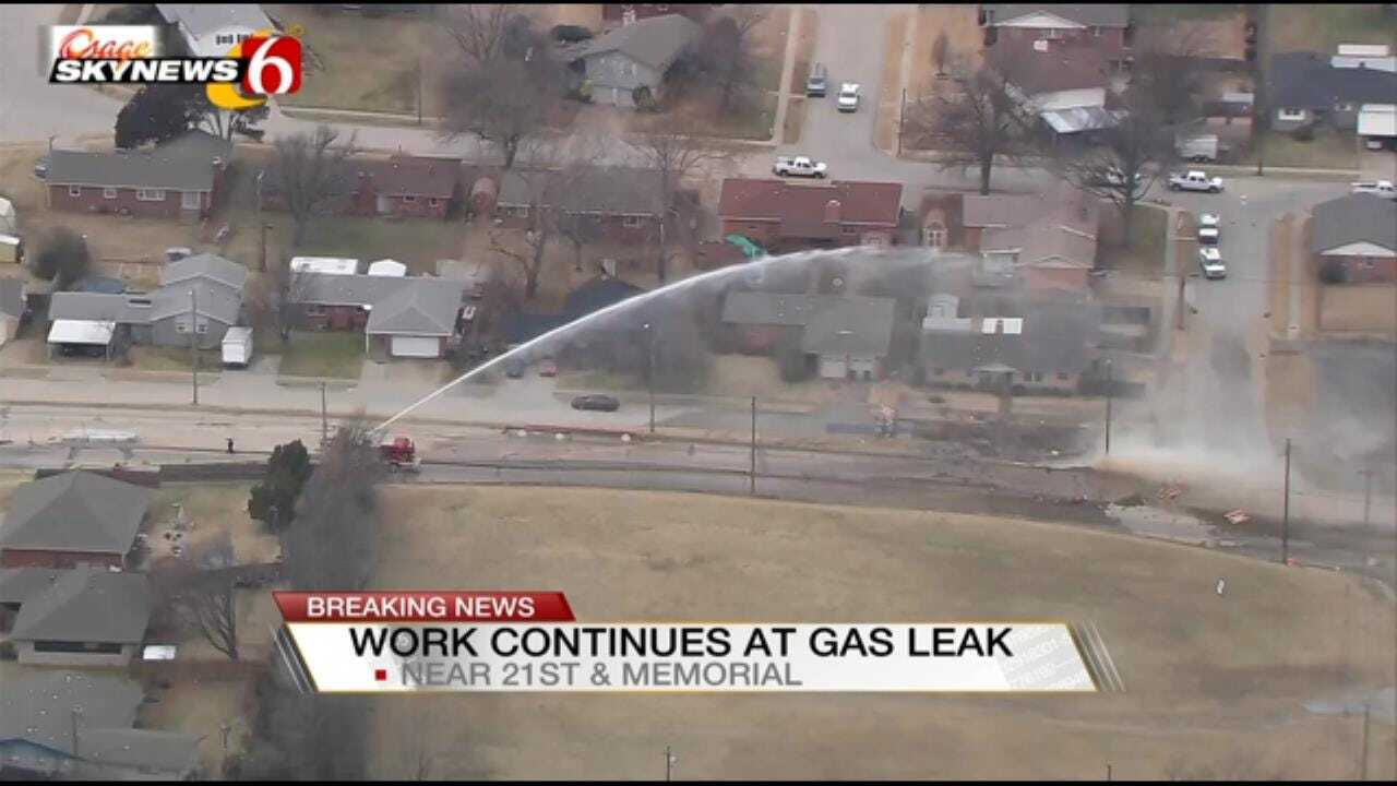 Emergency Crews Work To Repair Broken Gas Main In Tulsa