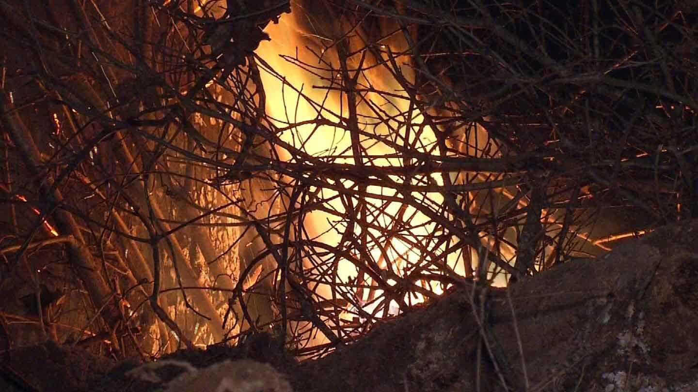 Volunteer Firefighters Battle Flames, Wind Near Sand Springs