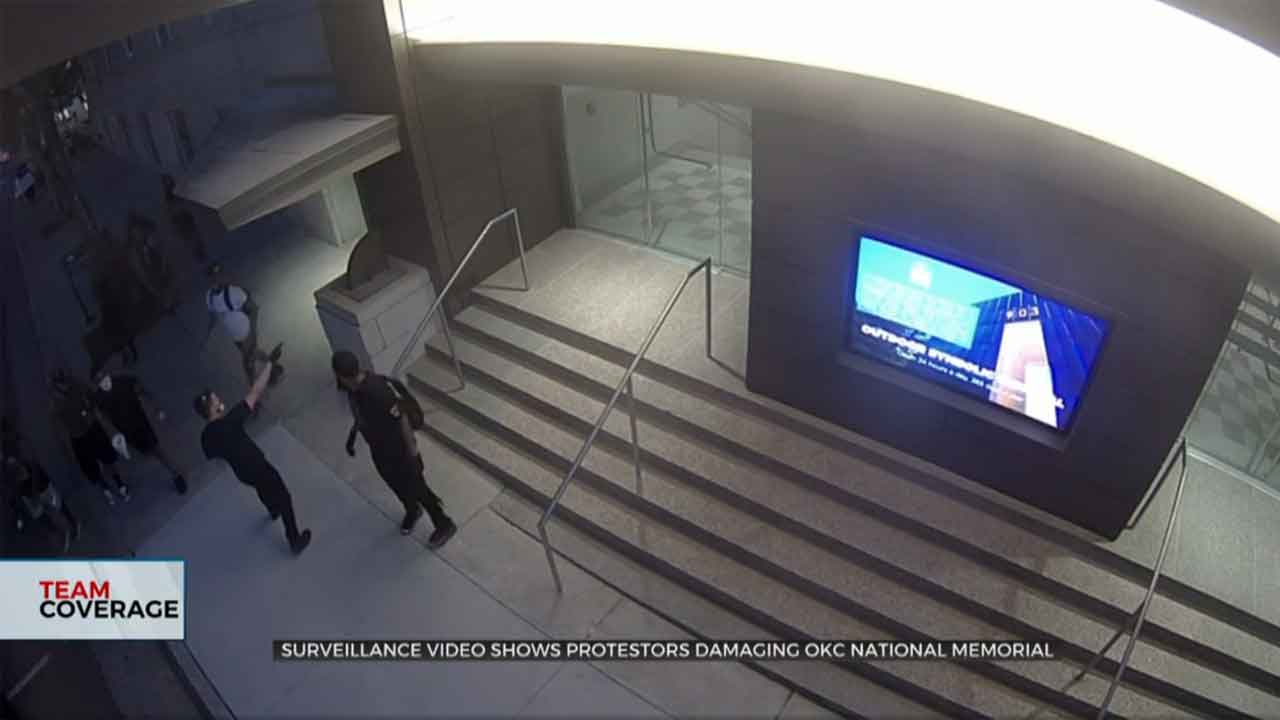 Surveillance Video Shows Protesters Damaging Oklahoma City National Memorial 