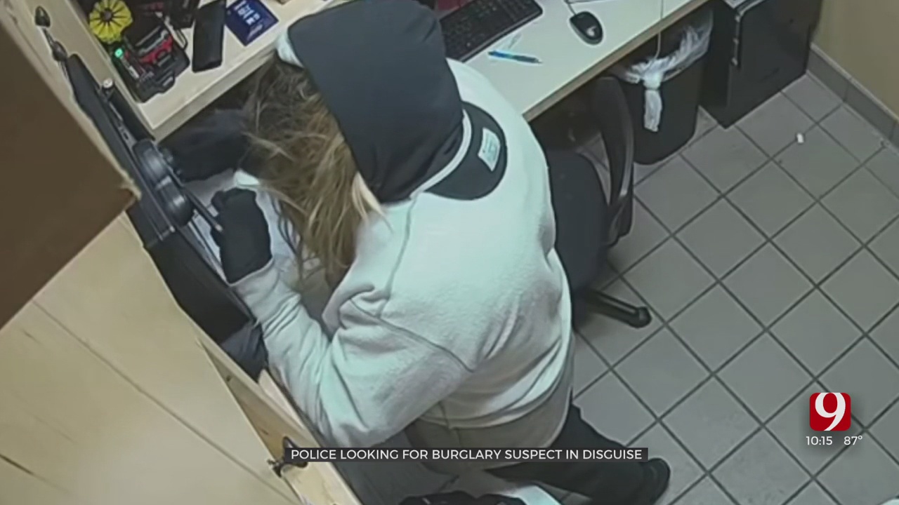 Caught On Camera: Burglar In Disguise Stealing Cash From Enid Restaurant 