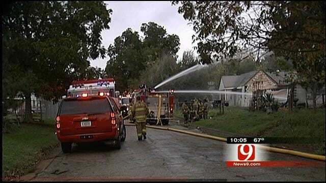 Crews Battle Both Flames, Rain To Put Out Suspicious Fire In Downtown OKC