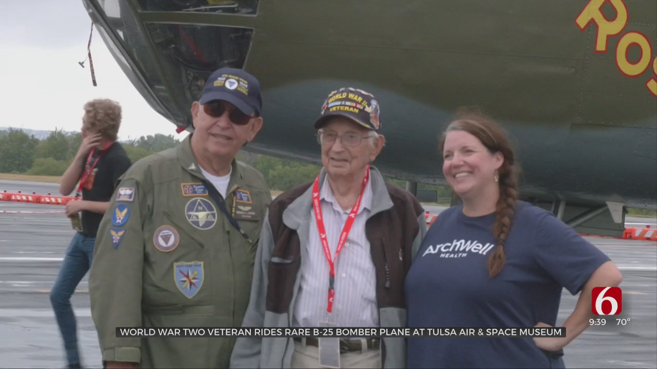 WWII Veteran Rides Rare B-25 Bomber Plane At Tulsa Air & Space Museum