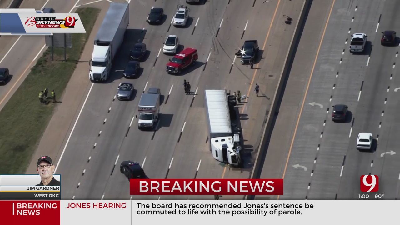 Bob Mills SkyNews9 Flies Over Semi Rollover On I-40 Eastbound Monday Afternoon