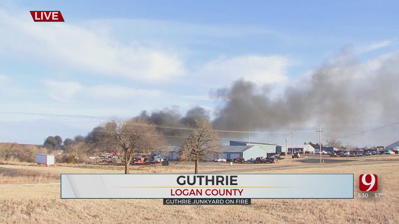Cars Catch Fire At Guthrie Vehicle Salvage Yard 