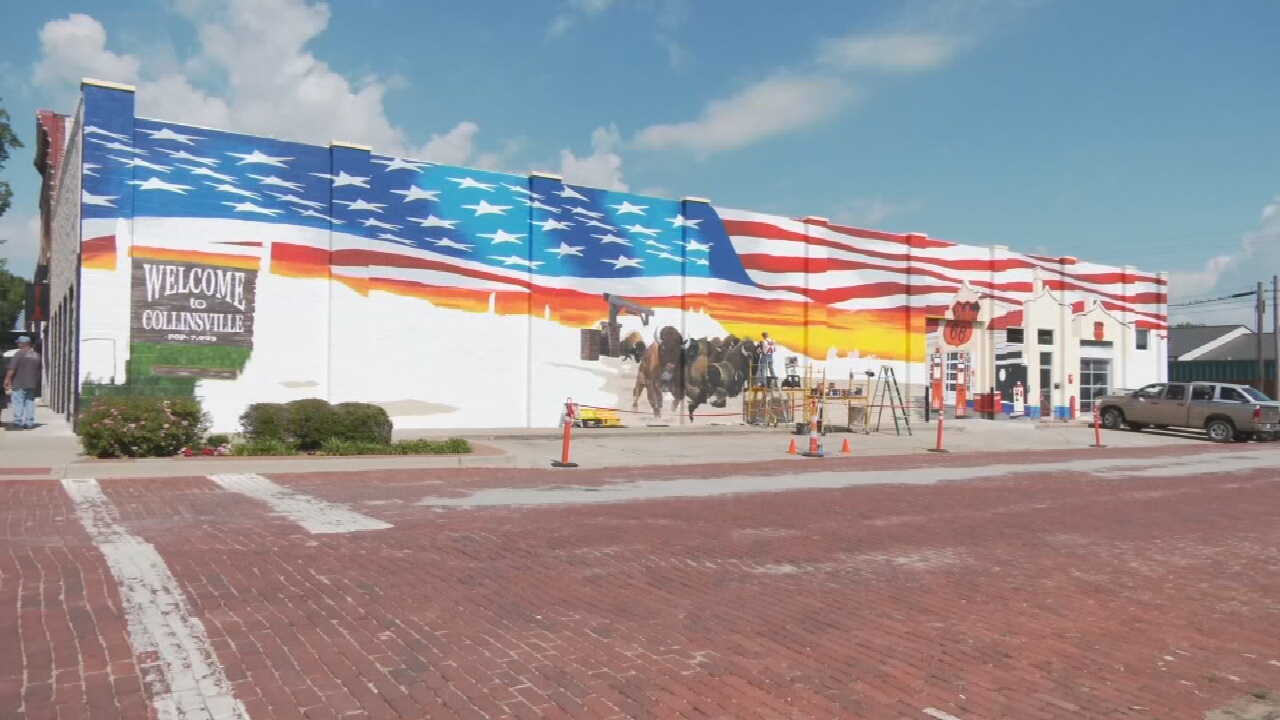 Work Almost Complete On Oklahoma Themed Mural In Collinsville