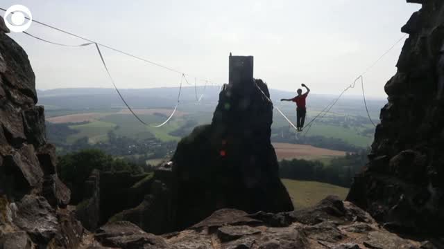 WATCH: Thrill-Seekers Participate In Highline Walk At Castle
