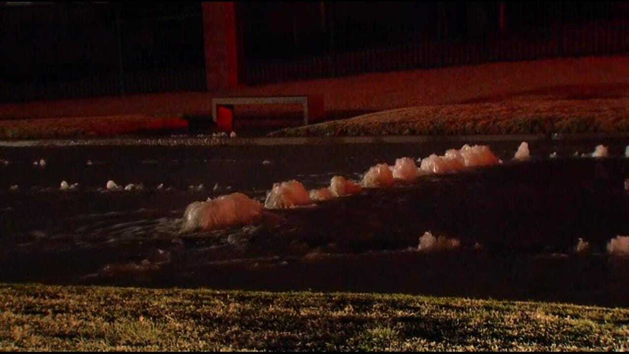 Water Bubbles Up From Line Break Under Tulsa Street