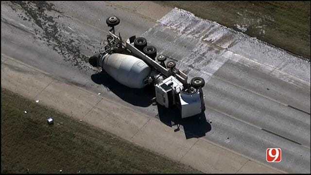 WEB EXTRA: SkyNews9 Flies Over Overturned Cement Truck On Lake Hefner Parkway