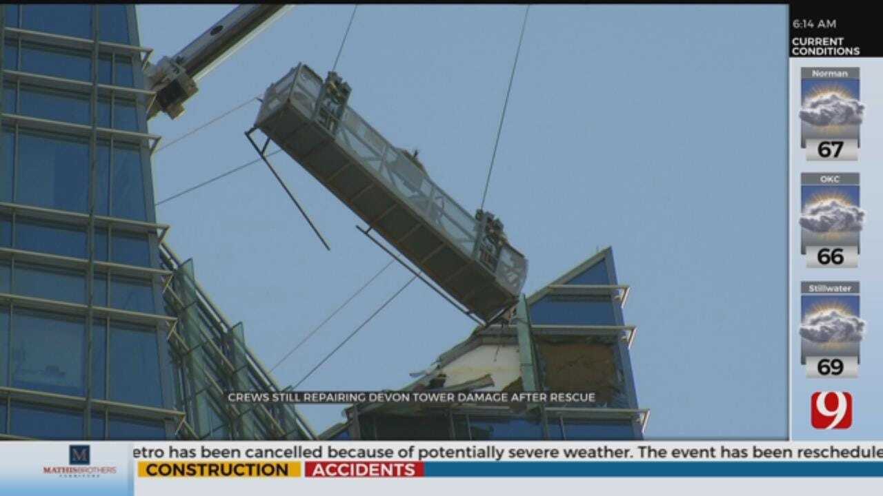 Crews Monitor Devon Tower Damage Ahead Of Possible Severe Weather