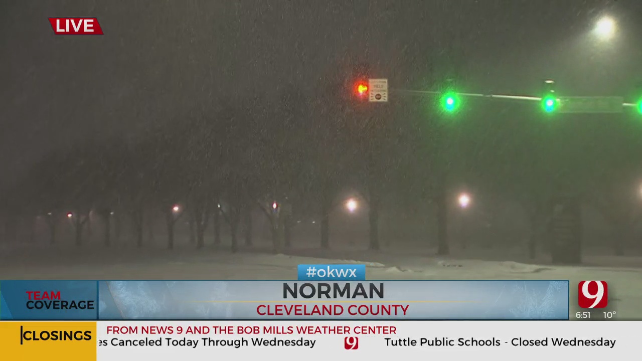 Visibility Low As Another Round Of Snow Falls In Norman