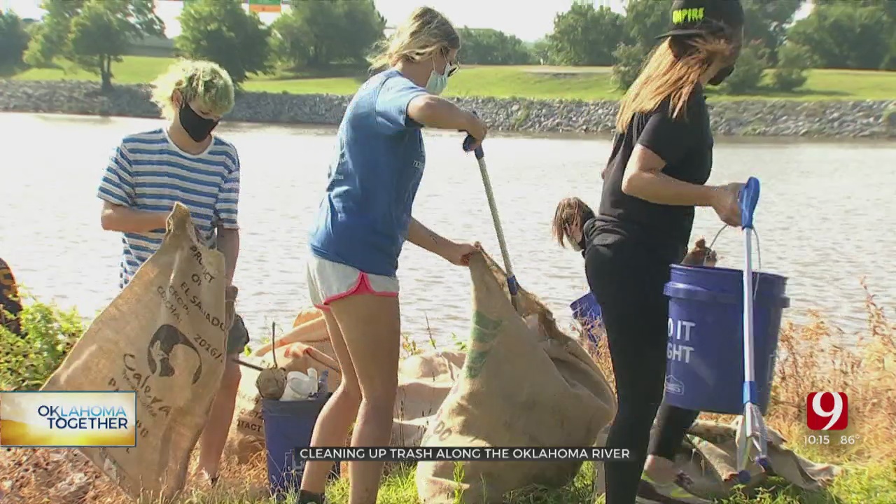 Group Of Volunteers Come Together To Clean Up Oklahoma River 
