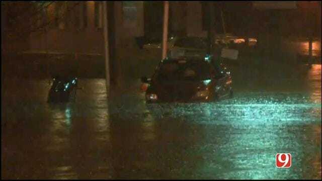 WEB EXTRA: Cars Stranded In Flooded OKC Streets
