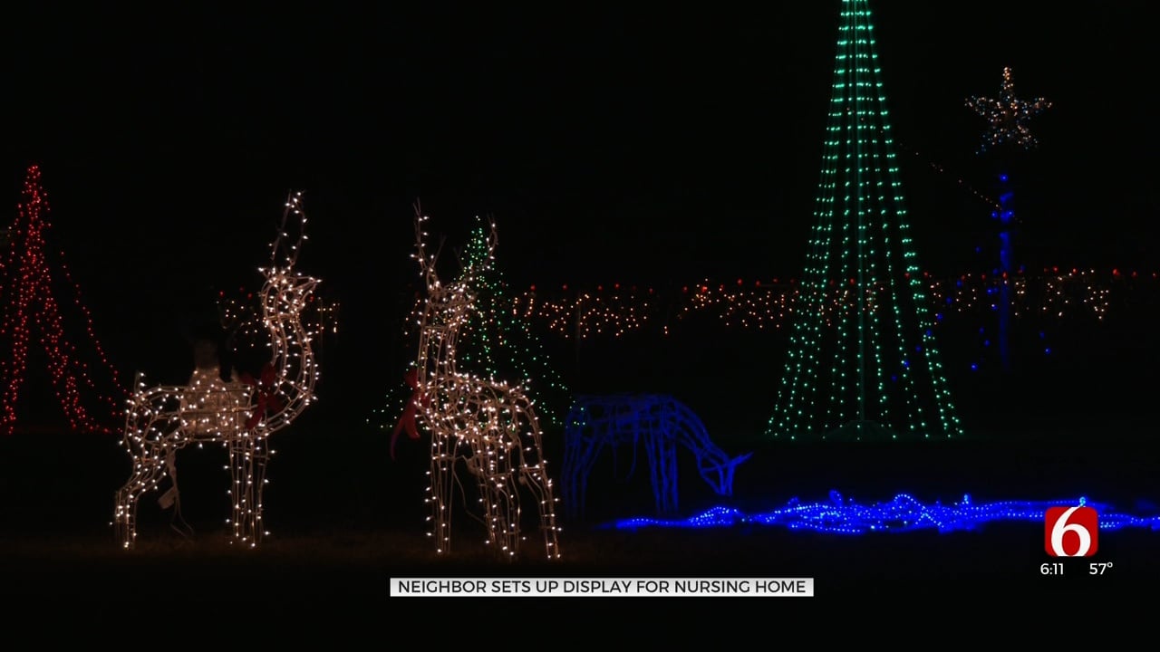Woman Decorates Backyard Facing Assisted Living Facility With Christmas Lights
