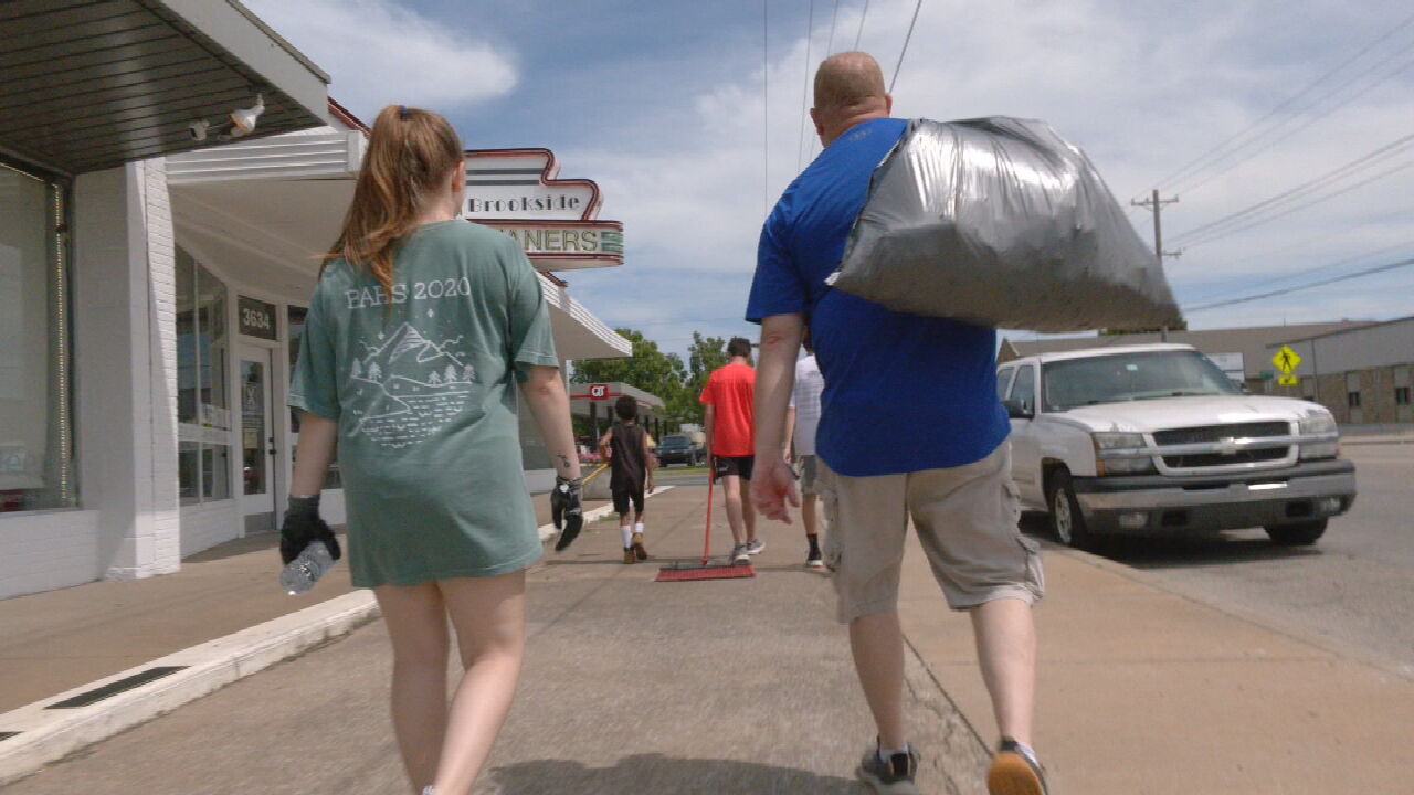 Volunteers Help Clean Up After Weekend Protests In Tulsa's Brookside Area
