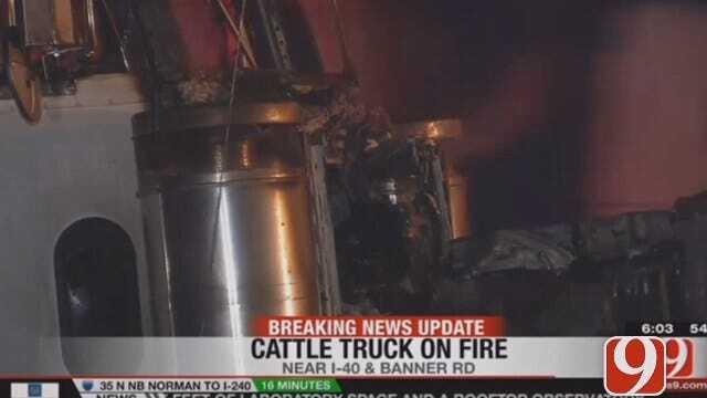 Cattle Truck Catches Fire On I-40