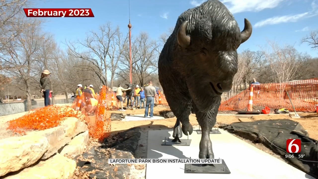 Bison Statues Installed At Tulsa's LaFortune Park