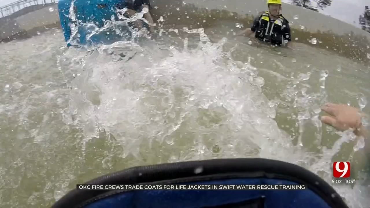 OKCFD Trades Flame-Proof Gear For Life Jackets To Practice Swift Water Rescues 