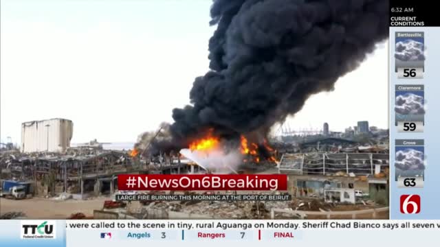Large Fire Burning At Port Of Beirut 1 Month After Deadly Explosion