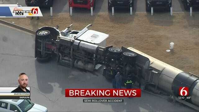 Tanker Truck Rolls, Causes Oil Spill On Route 66 In Sapulpa
