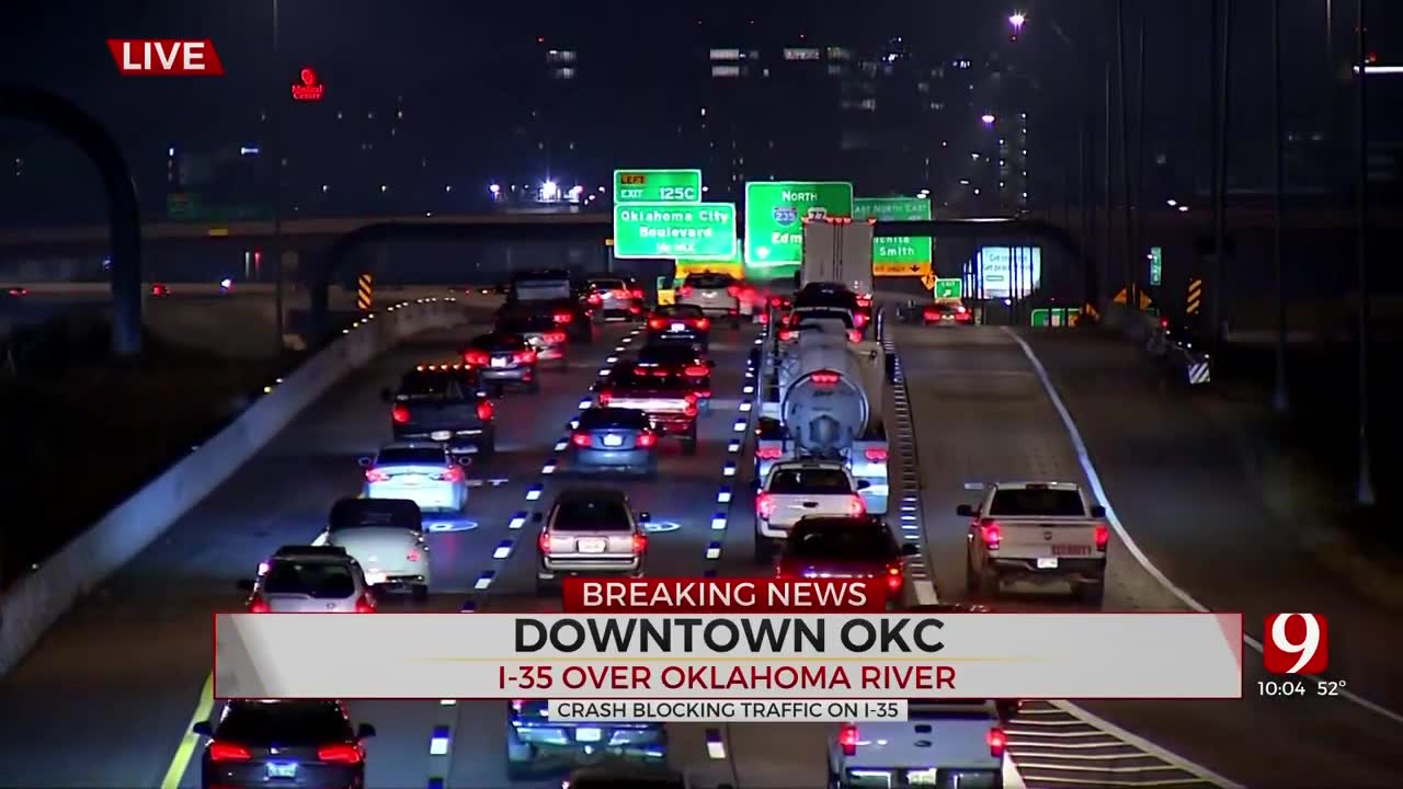 OHP: Northbound Traffic On I-35 In Downtown OKC After Car Wreck