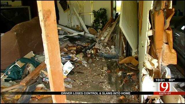 Driver Loses Control, Slams Into Midwest City Home
