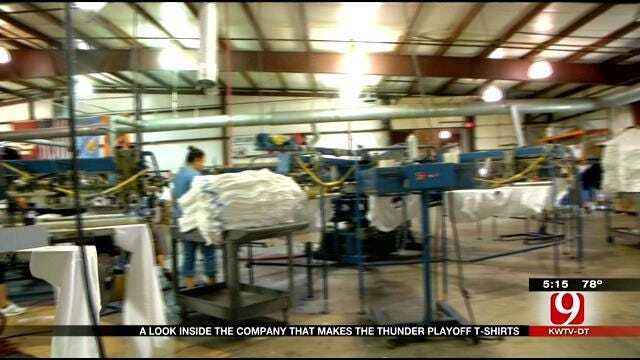 News 9 Gets A Look Inside Company That Makes Thunder Playoff Tees