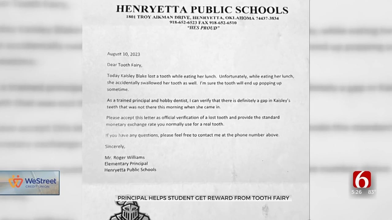 Henryetta Elementary Principal Writes To Tooth Fairy After Kindergartener Swallows Tooth