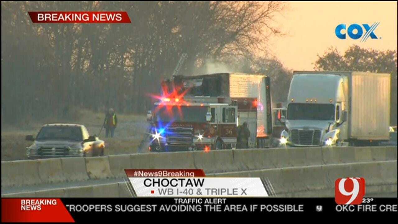 Environmental Crews Clean Up After Semi Fire On I-40