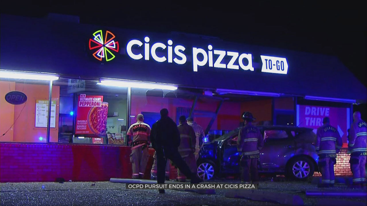 Pursuit Ends In Crash At Pizza Shop
