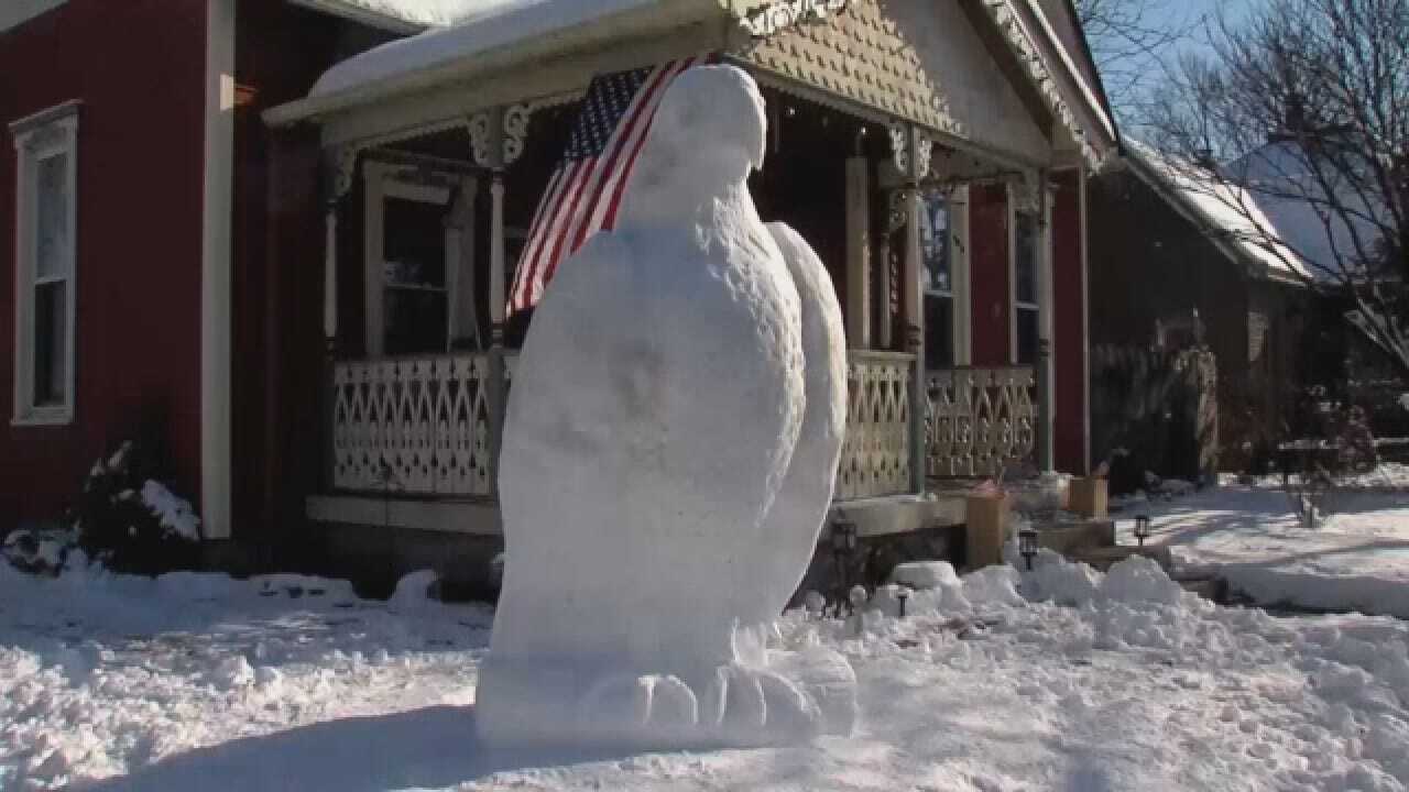 Bald Eagle Sculpted From Snow