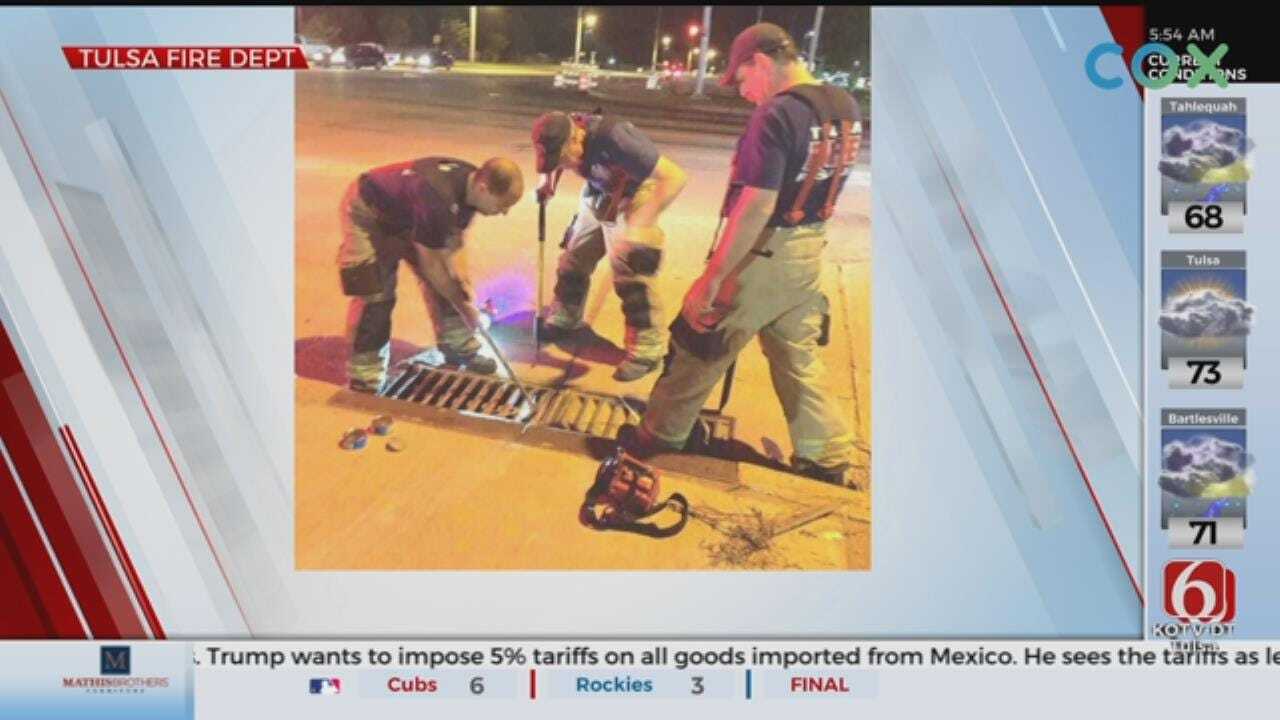 WATCH: Tulsa Firefighters Rescue Cat From Storm Drain