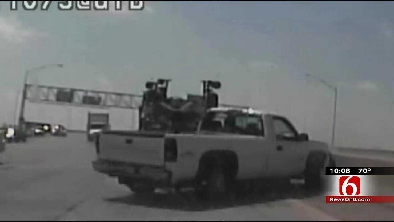 Tulsa Patrol Car Dash Cam Video Shows Highway 75 Fluid Spill