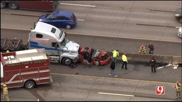 WEB EXTRA: Bob Mills SkyNews 9 HD Flies Over Scene Of Accident On I-35 In Edmond