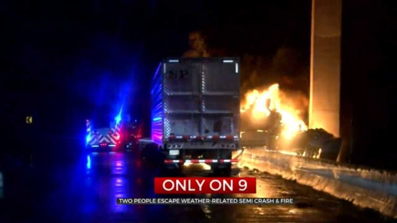 Crews Respond After Semi Crashes, Catches Fire In Oklahoma City