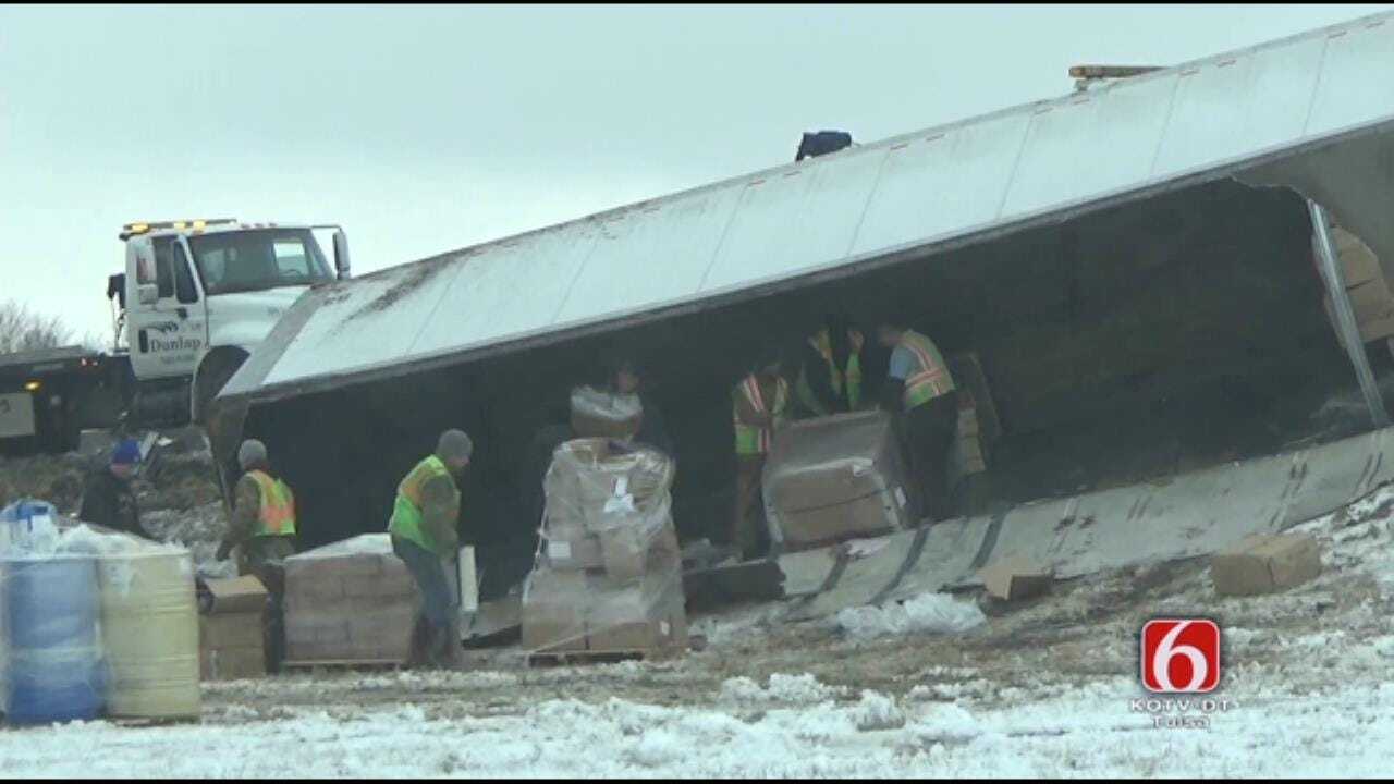 WEB EXTRA: Crews Clean Up Spilled Semi Load In Catoosa