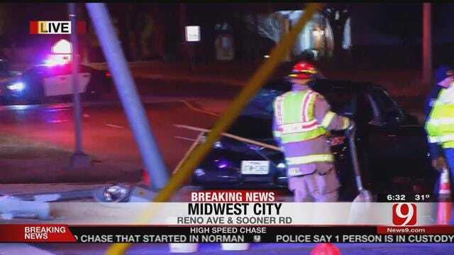 Two Arrested, One At Large After Chase Ends In Fiery Crash In MWC