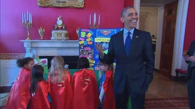 WEB EXTRA: President Obama Checks Out Tulsa Girl Scouts' Invention At White House Science Fair