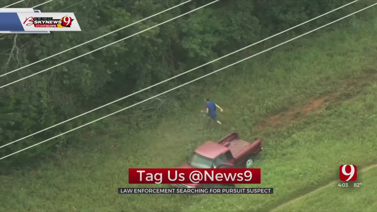 Search Underway After Pursuit Suspect Ditches Crashed Truck, Runs Into Wooded Area In OKC