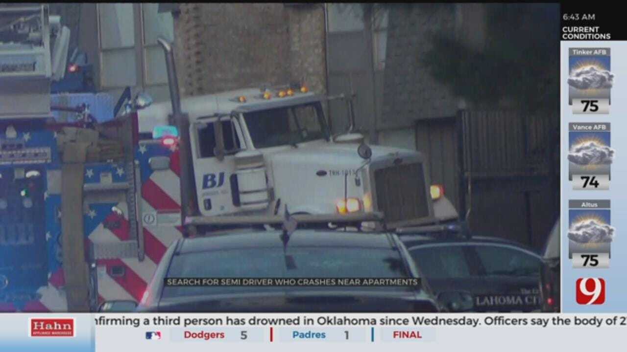 Authorities Search For Semi-Driver, Dog After They Crash Near SE OKC Apartment Complex