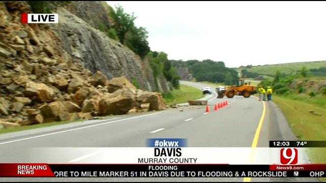 Interstate 35 Partially Open After Rockslide Near Davis
