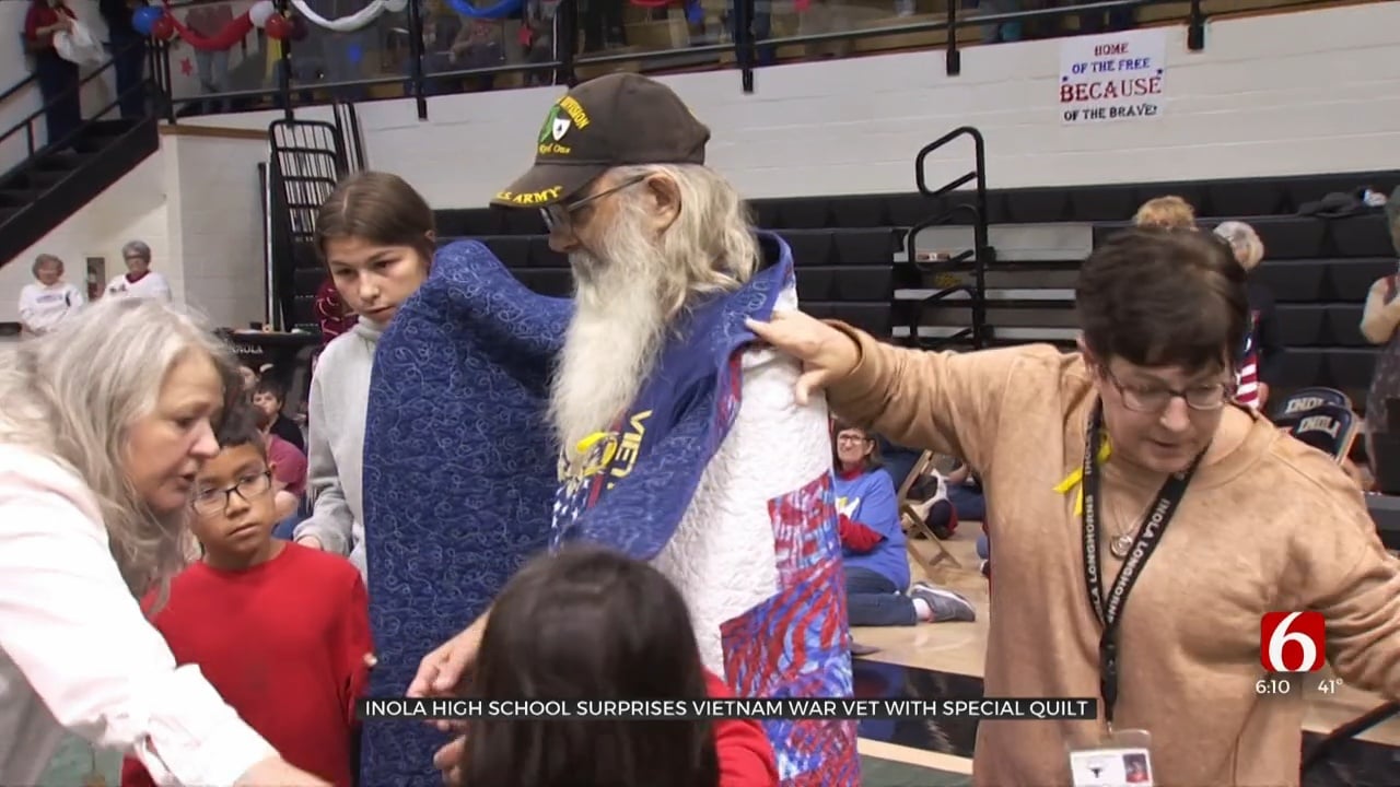 Inola Veteran Surprised With “Quilt Of Valor” At School Assembly 