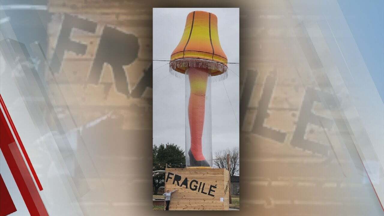 City Of Chickasha Displays Giant Inflatable Leg Lamp In Honor Of Late City Native