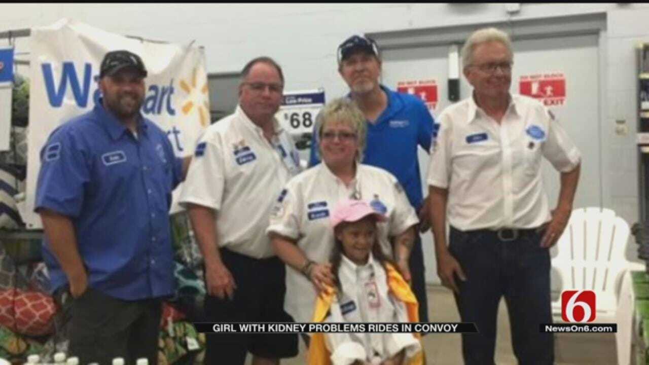 Girl Fighting Kidney Disease Leads Convoy Of Semis At Wagoner Walmart
