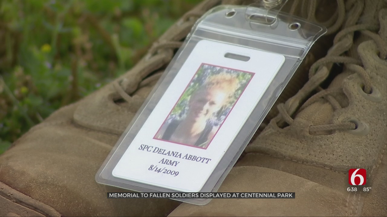 Flags And ID Tags On Display Honors Fallen Military Members
