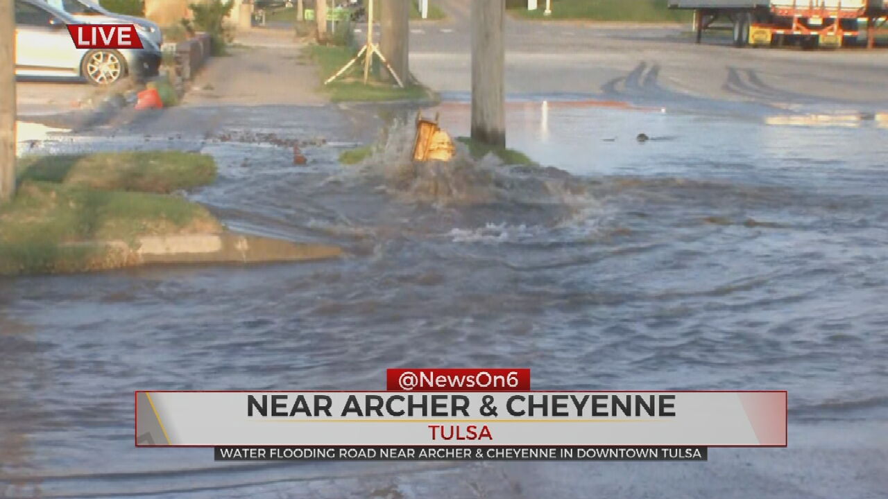 Water Break Causes Flooding Near W Archer St, N Cheyenne Ave In Downtown Tulsa